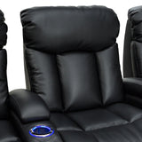 Seatcraft Orleans Leather Gel Home Theater Seating Power Recline with Cup Holders Black Row of 4