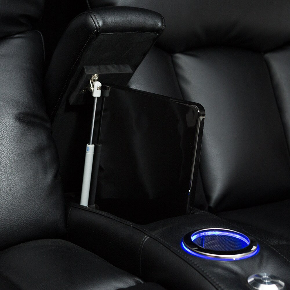 Seatcraft Orleans Leather Gel Home Theater Seating Power Recline with Cup Holders Black Row of 4