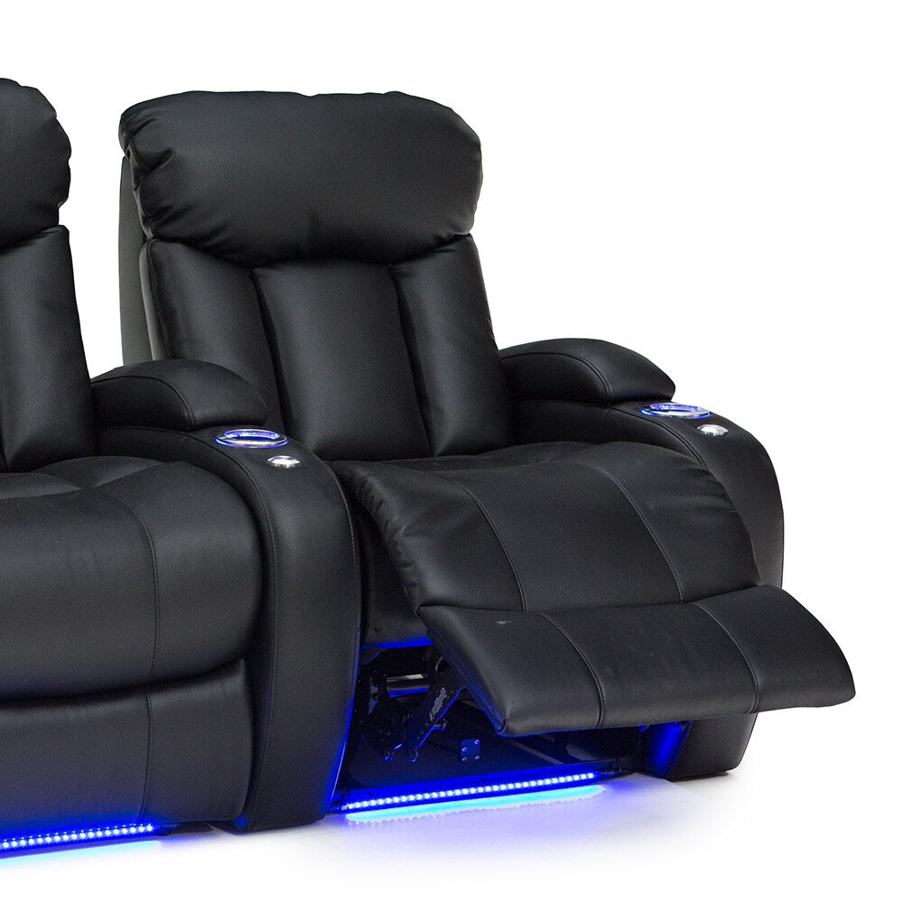 Seatcraft Orleans Leather Gel Home Theater Seating Power Recline with Cup Holders Black Row of 4
