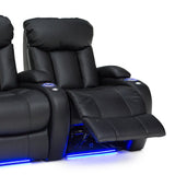 Seatcraft Orleans Leather Gel Home Theater Seating Power Recline with Cup Holders Black Row of 4