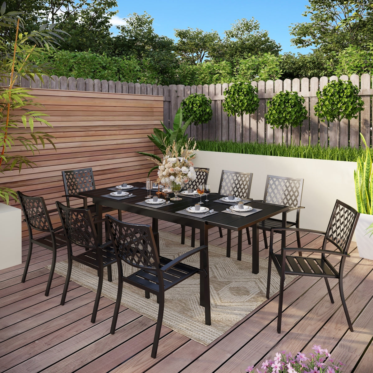 MAISON ARTS Seats up to 6/8 Outdoor Patio Dining Set, 6/8 Metal Stacka