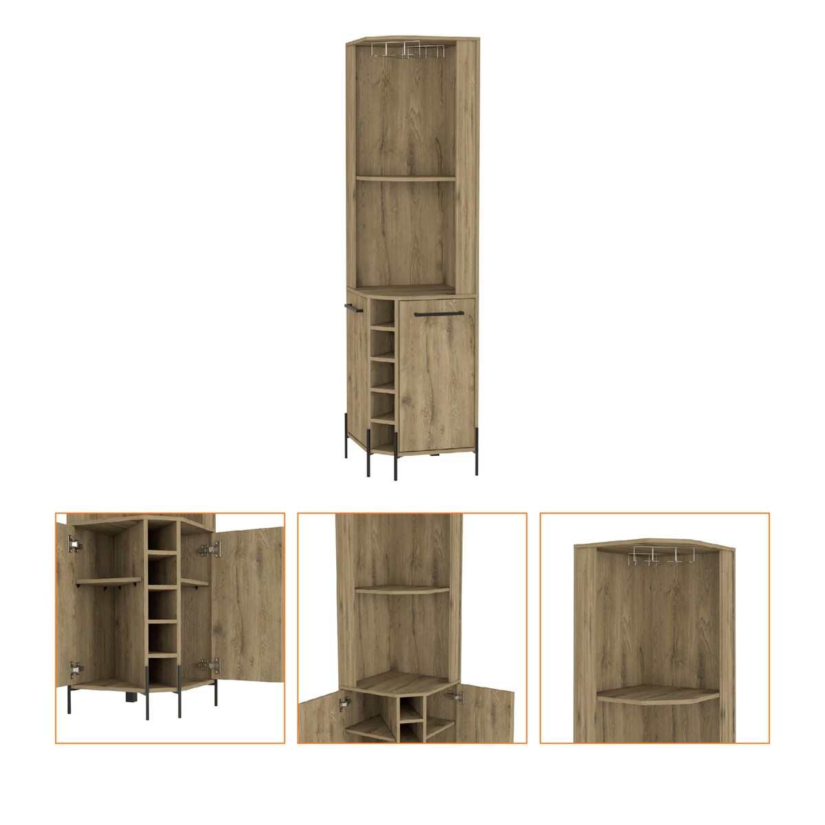 Sebago 5-Bottle 2-Shelf Bar Cabinet Macadamia