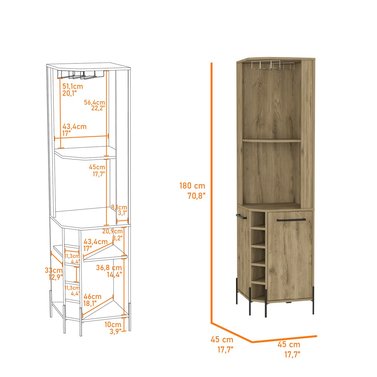 Sebago 5-Bottle 2-Shelf Bar Cabinet Macadamia