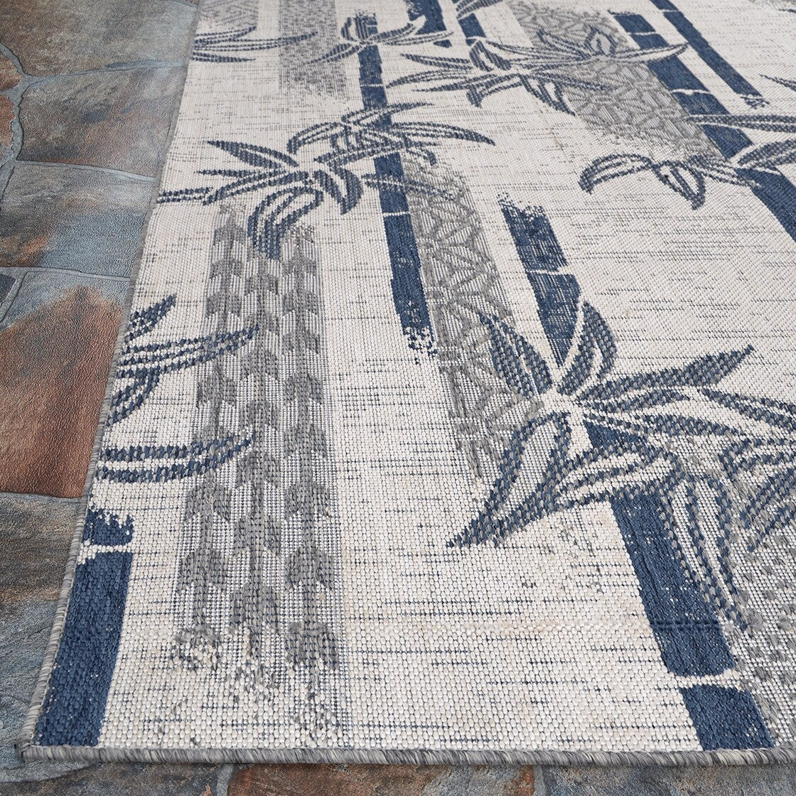 Sebille Bamboo Ivory- Blue Indoor/ Outdoor Area Rug