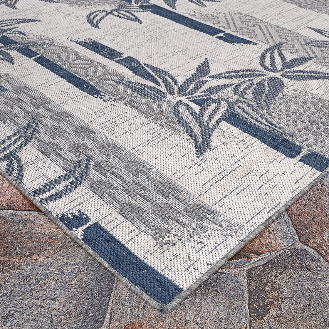 Sebille Bamboo Ivory- Blue Indoor/ Outdoor Area Rug