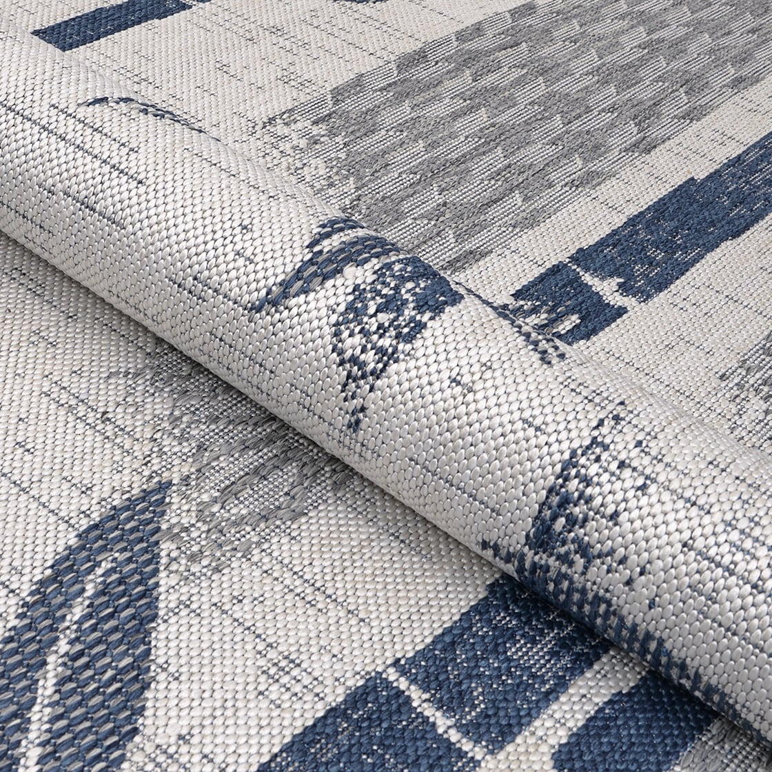 Sebille Bamboo Ivory- Blue Indoor/ Outdoor Area Rug