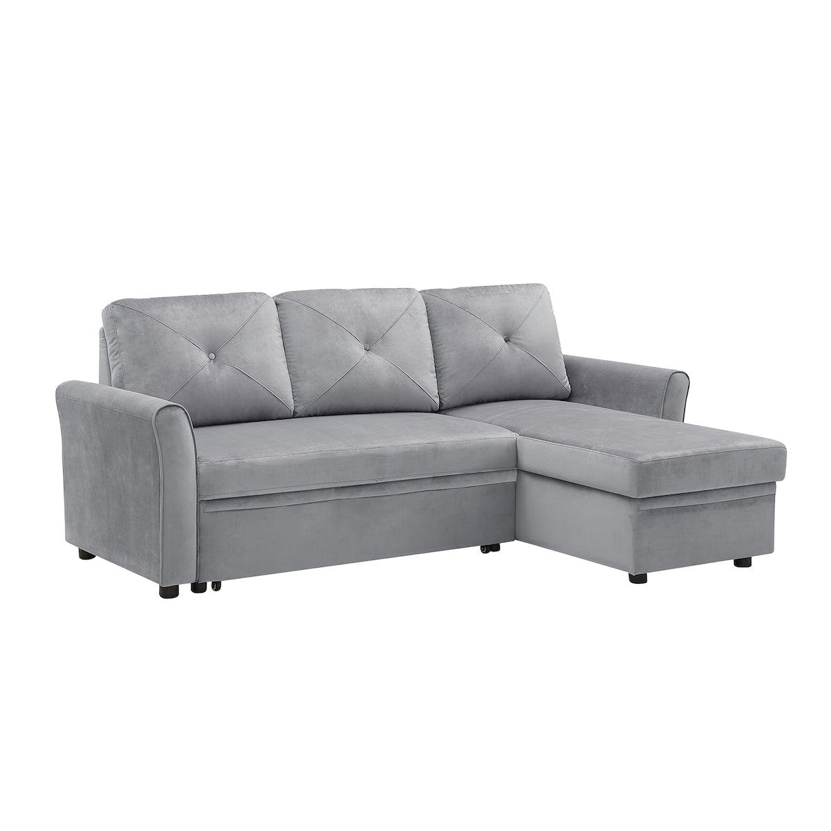 Sectional Reversible 3 Seat Couch Bed Velvet Pull out Sleeper Sofa with Storage Chaise