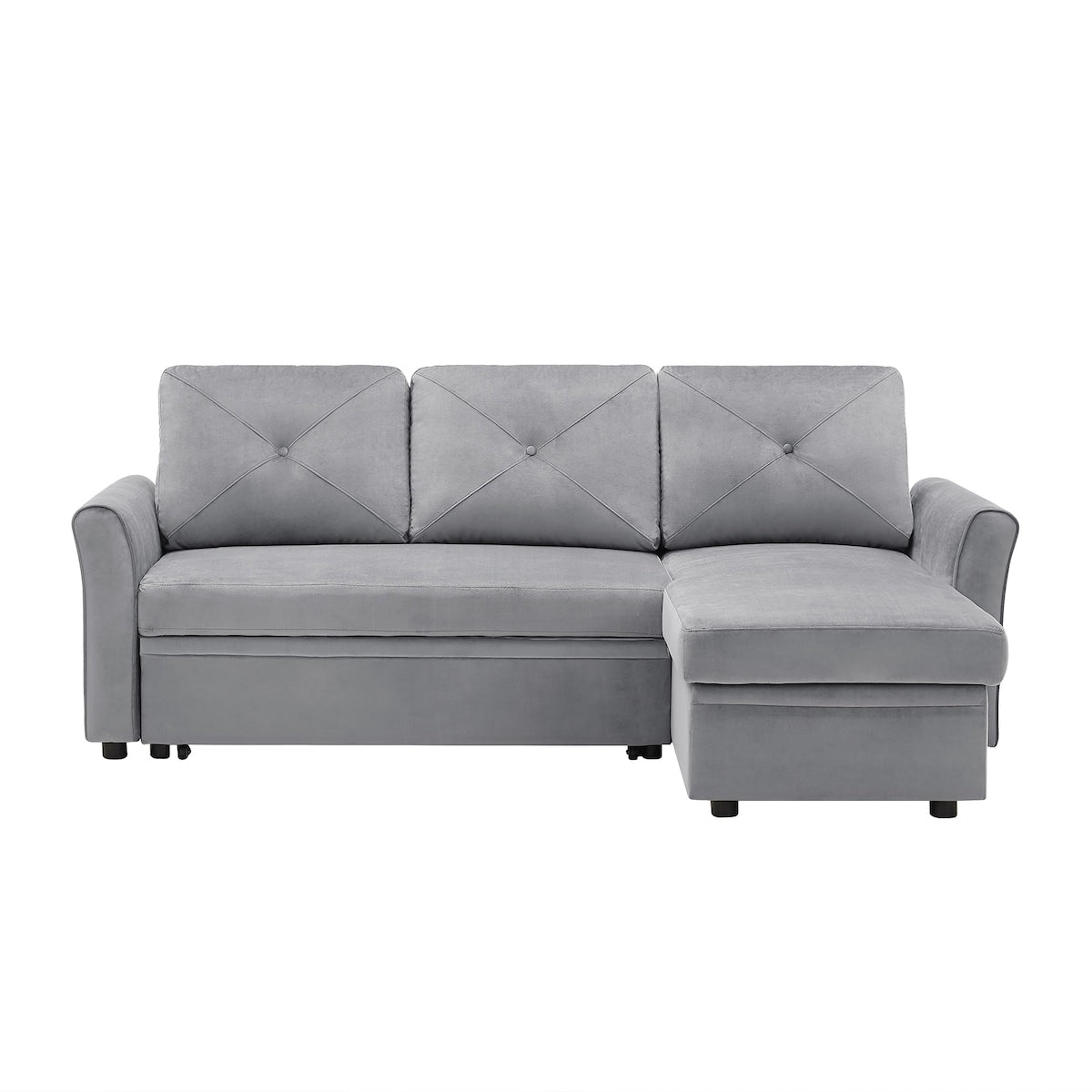 Sectional Reversible 3 Seat Couch Bed Velvet Pull out Sleeper Sofa with Storage Chaise