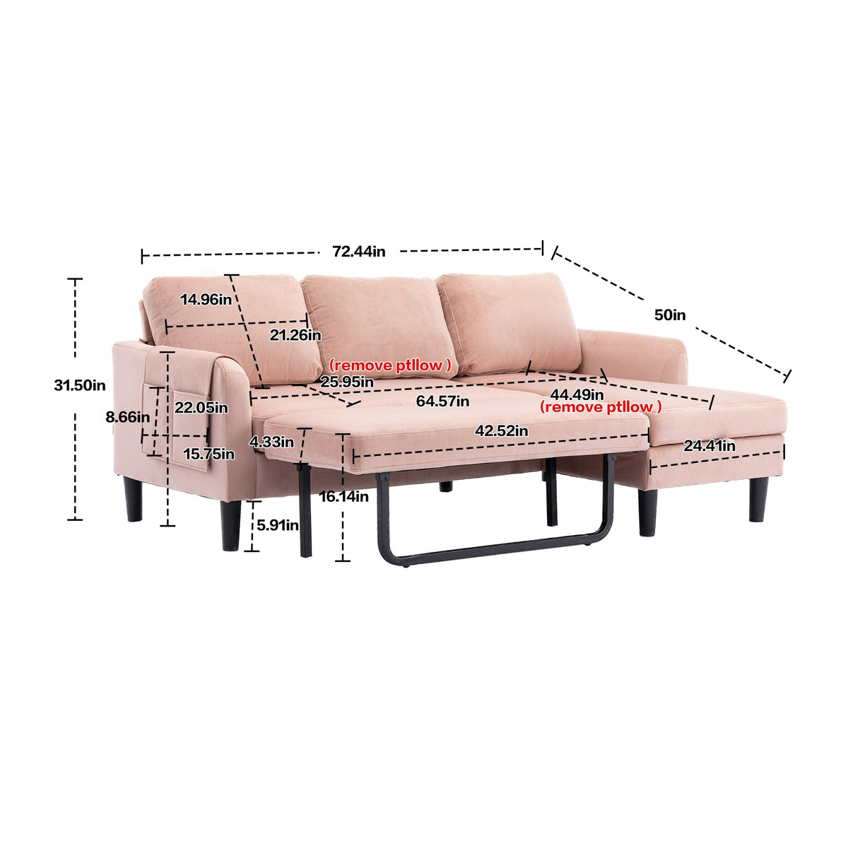 Sectional Sofa Bed with Storage Convertible Chaise