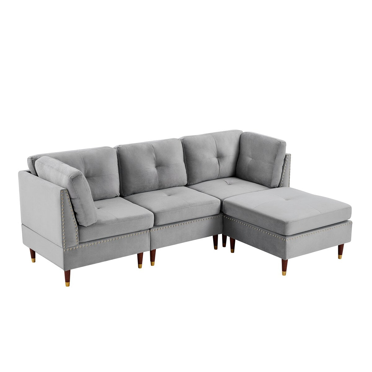 Sectional Sofa Couch with Ottoman, Modern L-Shaped Couch