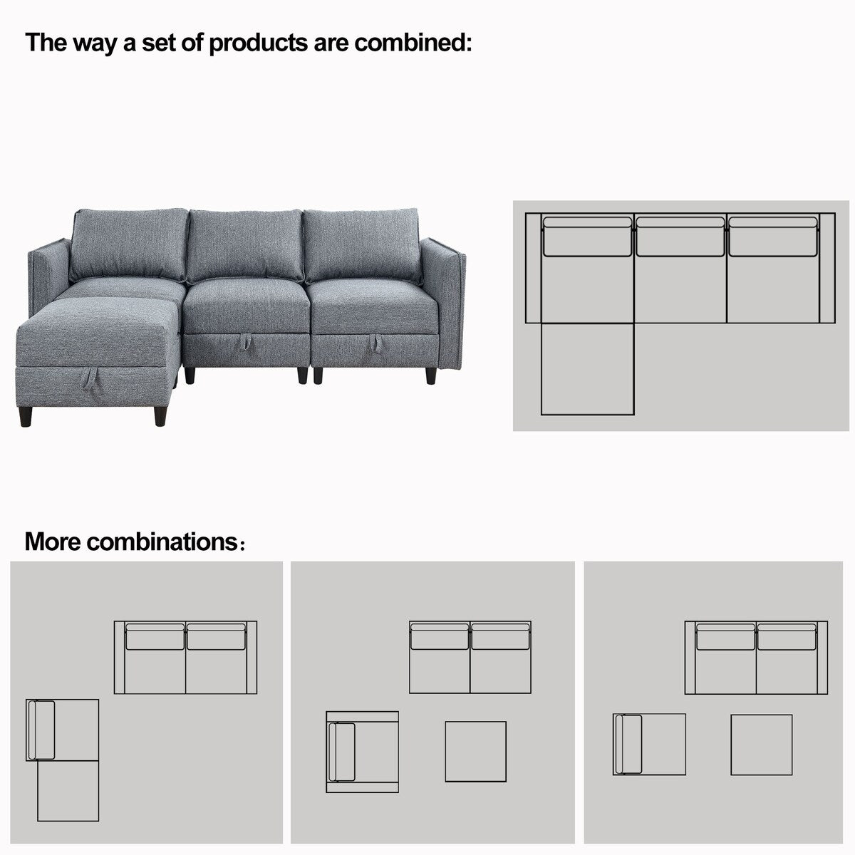 Sectional Sofa L Shaped Convertible Couch with Reversible Chaise