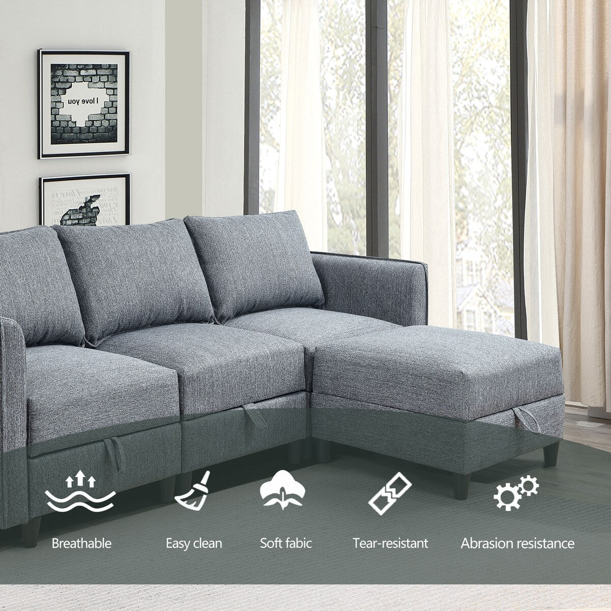 Sectional Sofa L Shaped Convertible Couch with Reversible Chaise