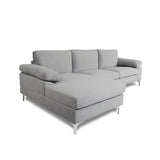 Sectional Sofa Left Hand 3 Seater Velvet Fabric Couch, L-Shaped Extra Wide Pillow Armrest Longer Lounger Chaise for Small Spaces