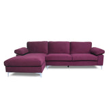 Sectional Sofa Left Hand 3 Seater Velvet Fabric Couch, L-Shaped Extra Wide Pillow Armrest Longer Lounger Chaise for Small Spaces