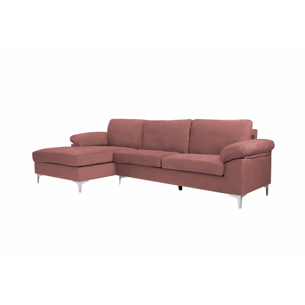 Sectional Sofa Left Hand 3 Seater Velvet Fabric Couch, L-Shaped Extra Wide Pillow Armrest Longer Lounger Chaise for Small Spaces