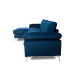 Sectional Sofa Left Hand 3 Seater Velvet Fabric Couch, L-Shaped Extra Wide Pillow Armrest Longer Lounger Chaise for Small Spaces