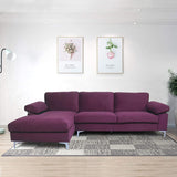 Sectional Sofa Left Hand 3 Seater Velvet Fabric Couch, L-Shaped Extra Wide Pillow Armrest Longer Lounger Chaise for Small Spaces