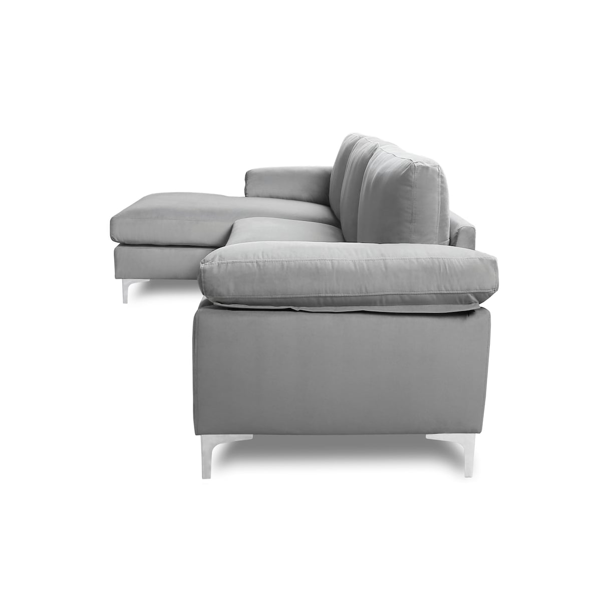 Sectional Sofa Left Hand 3 Seater Velvet Fabric Couch, L-Shaped Extra Wide Pillow Armrest Longer Lounger Chaise for Small Spaces