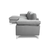 Sectional Sofa Left Hand 3 Seater Velvet Fabric Couch, L-Shaped Extra Wide Pillow Armrest Longer Lounger Chaise for Small Spaces