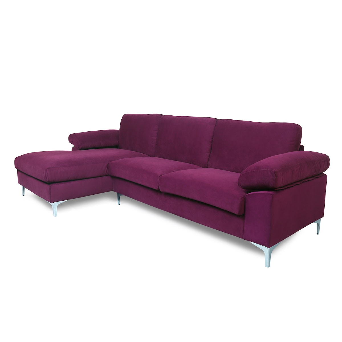 Sectional Sofa Left Hand 3 Seater Velvet Fabric Couch, L-Shaped Extra Wide Pillow Armrest Longer Lounger Chaise for Small Spaces