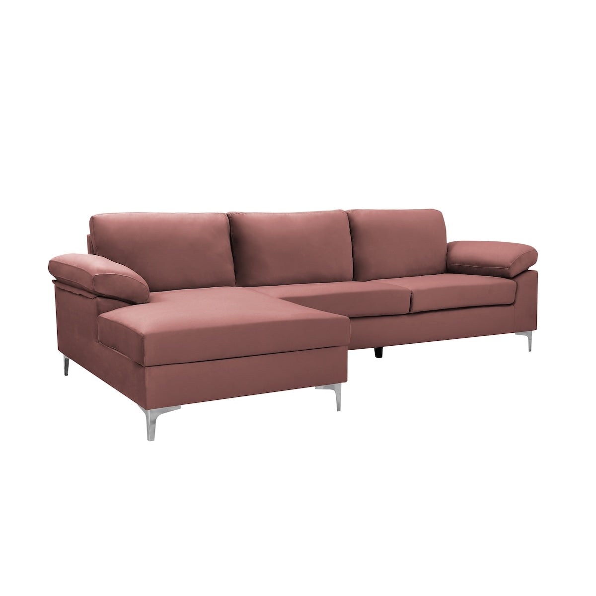 Sectional Sofa Left Hand 3 Seater Velvet Fabric Couch, L-Shaped Extra Wide Pillow Armrest Longer Lounger Chaise for Small Spaces