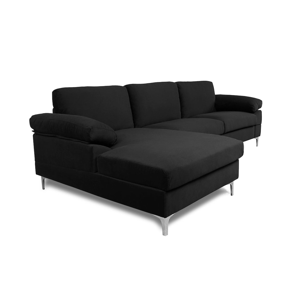 Sectional Sofa Left Hand 3 Seater Velvet Fabric Couch, L-Shaped Extra Wide Pillow Armrest Longer Lounger Chaise for Small Spaces