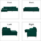 Sectional Sofa Left Hand 3 Seater Velvet Fabric Couch, L-Shaped Extra Wide Pillow Armrest Longer Lounger Chaise for Small Spaces
