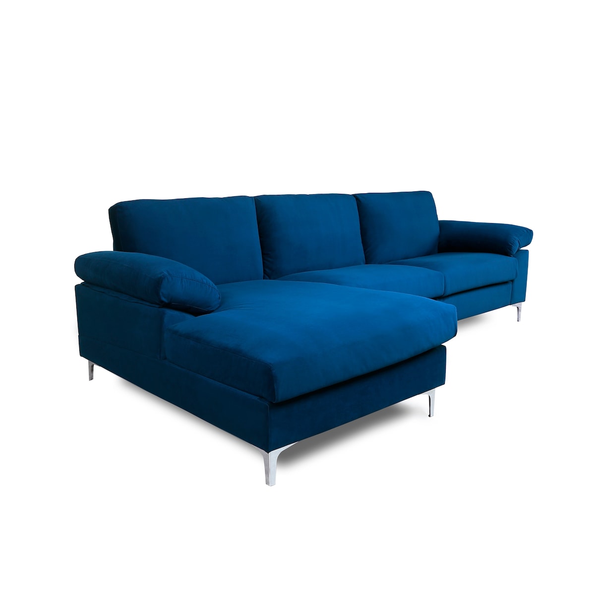 Sectional Sofa Left Hand 3 Seater Velvet Fabric Couch, L-Shaped Extra Wide Pillow Armrest Longer Lounger Chaise for Small Spaces