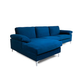 Sectional Sofa Left Hand 3 Seater Velvet Fabric Couch, L-Shaped Extra Wide Pillow Armrest Longer Lounger Chaise for Small Spaces
