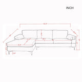 Sectional Sofa Left Hand 3 Seater Velvet Fabric Couch, L-Shaped Extra Wide Pillow Armrest Longer Lounger Chaise for Small Spaces