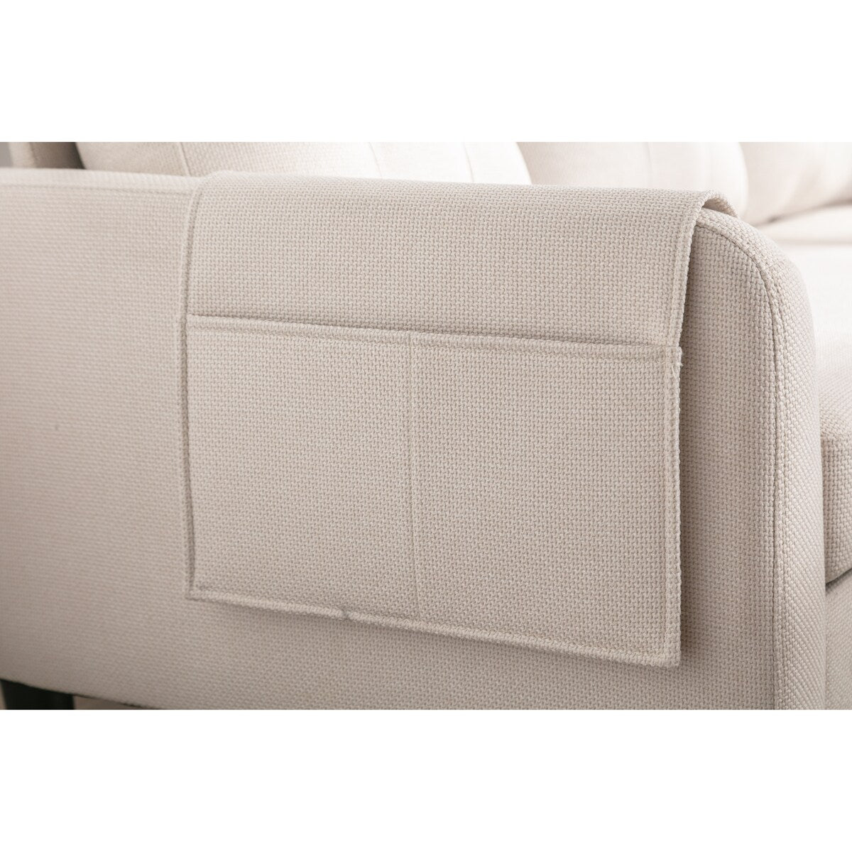 Sectional Sofa Set Pull Out Sleeper Sofa Bed with Plywood Frame, Beige