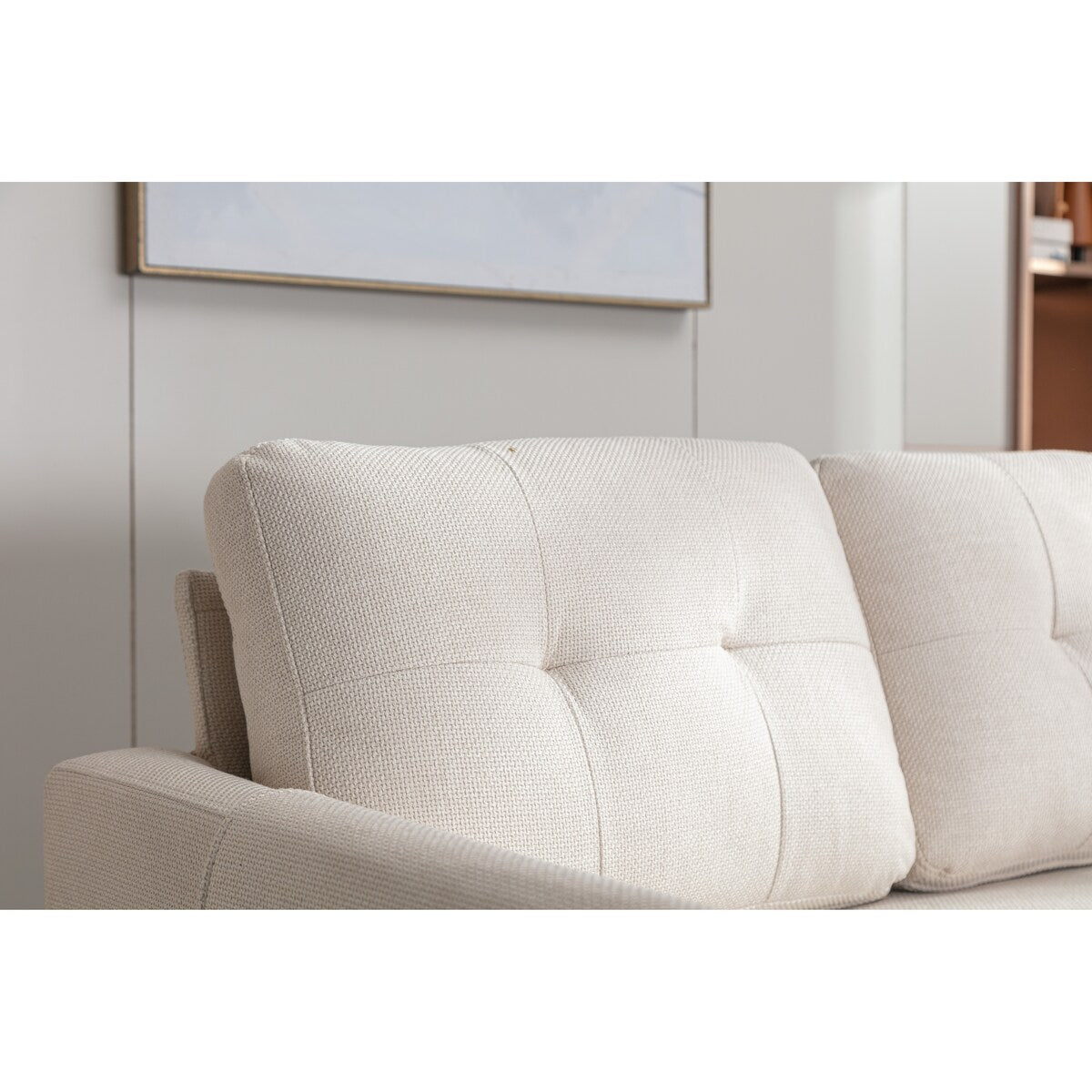 Sectional Sofa Set Pull Out Sleeper Sofa Bed with Plywood Frame, Beige