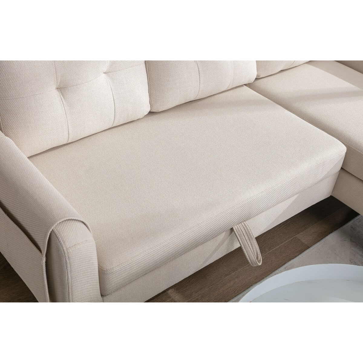 Sectional Sofa Set Pull Out Sleeper Sofa Bed with Plywood Frame, Beige