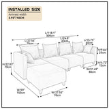 Sectional Sofa U Shape Velvet Square Arm Sofa with 6 Pillows