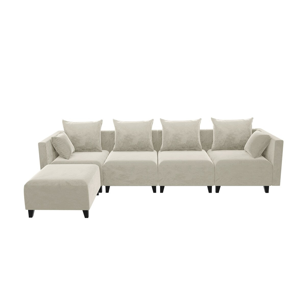 Sectional Sofa U Shape Velvet Square Arm Sofa with 6 Pillows