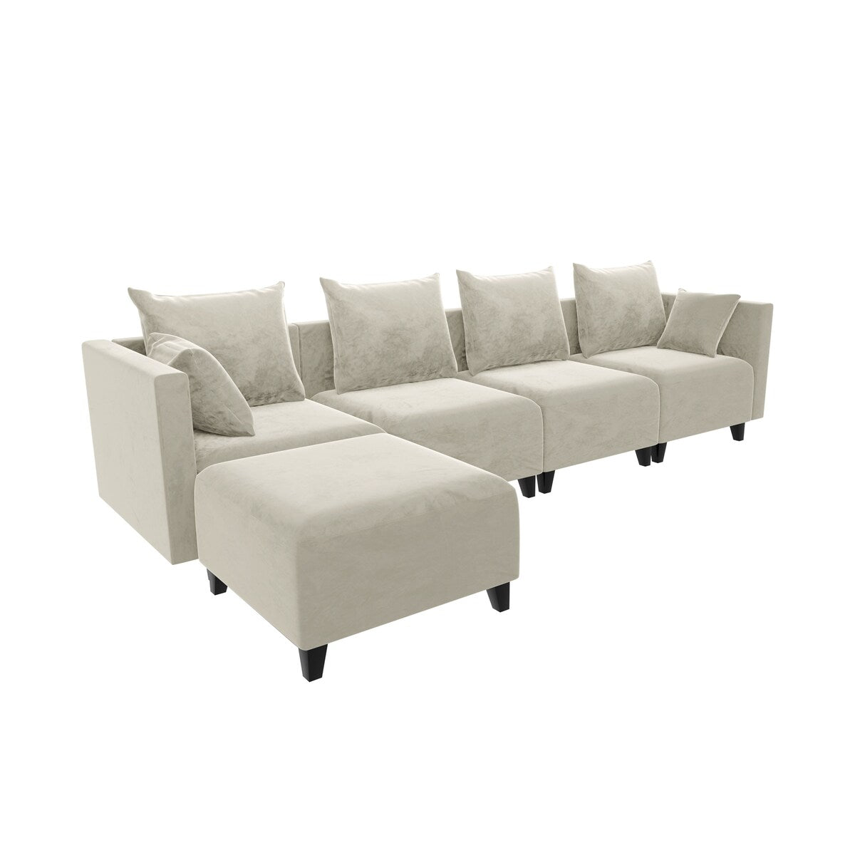 Sectional Sofa U Shape Velvet Square Arm Sofa with 6 Pillows