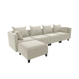 Sectional Sofa U Shape Velvet Square Arm Sofa with 6 Pillows