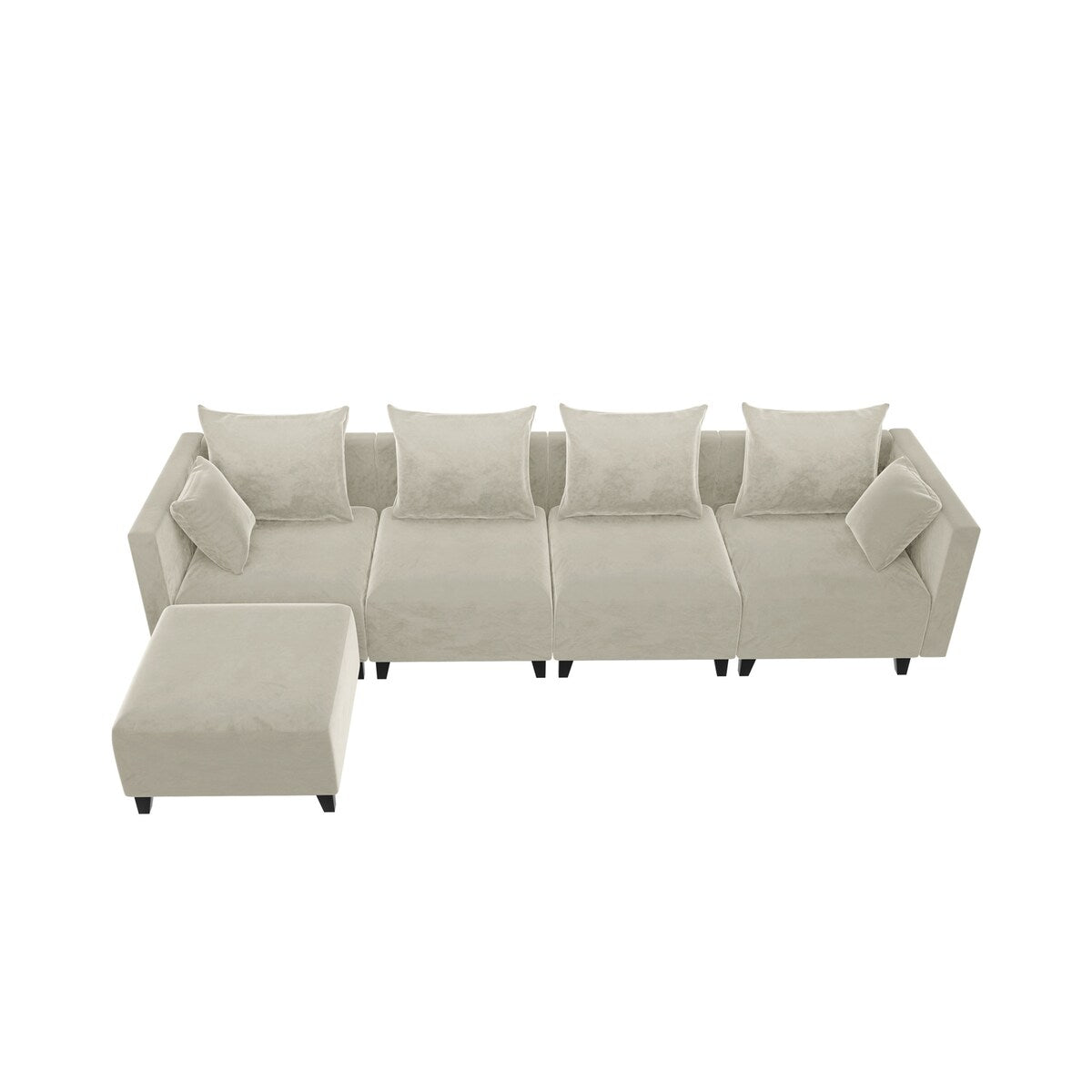 Sectional Sofa U Shape Velvet Square Arm Sofa with 6 Pillows