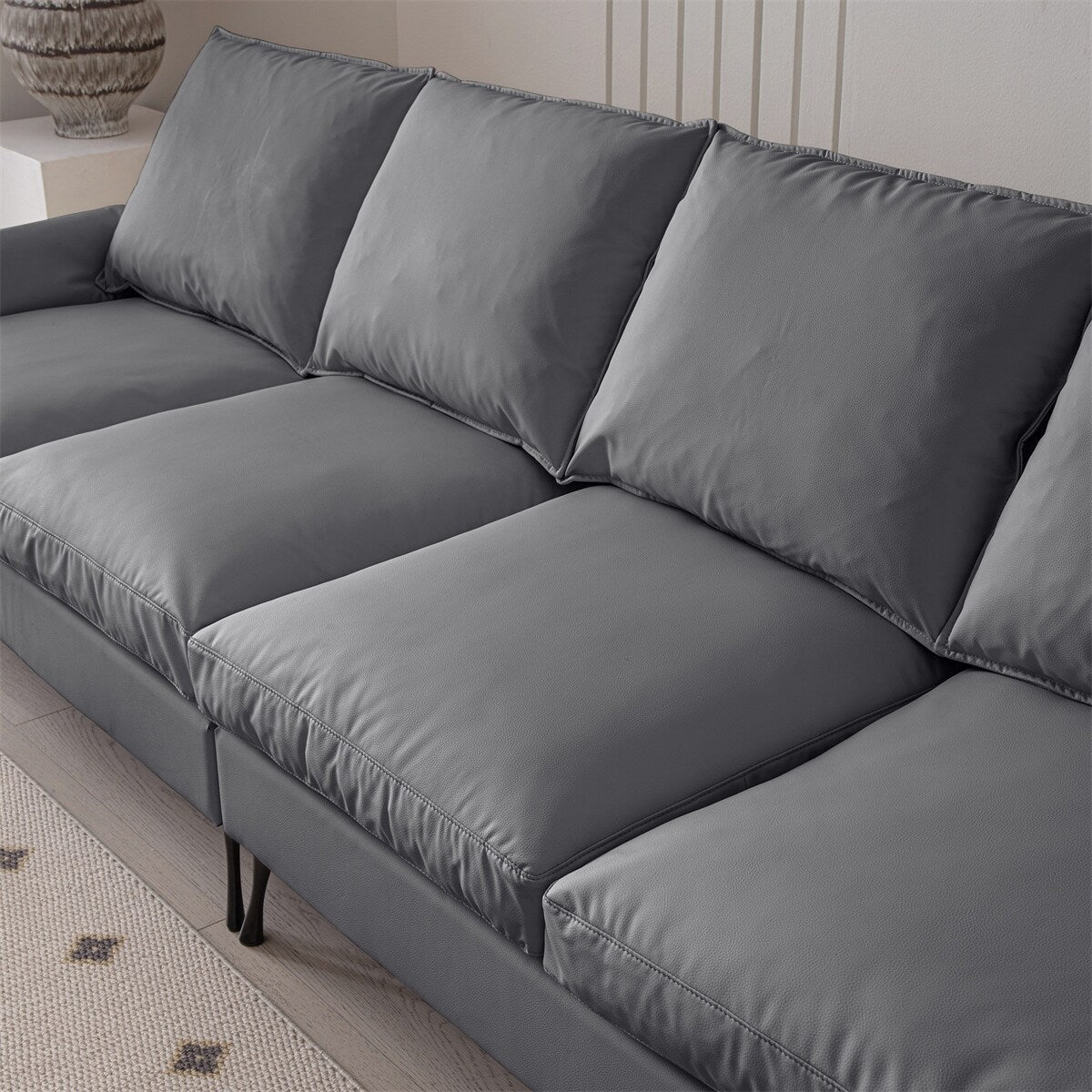 Sectional Technical leather L-Shaped Sofa Couch w/Convertible Ottoman