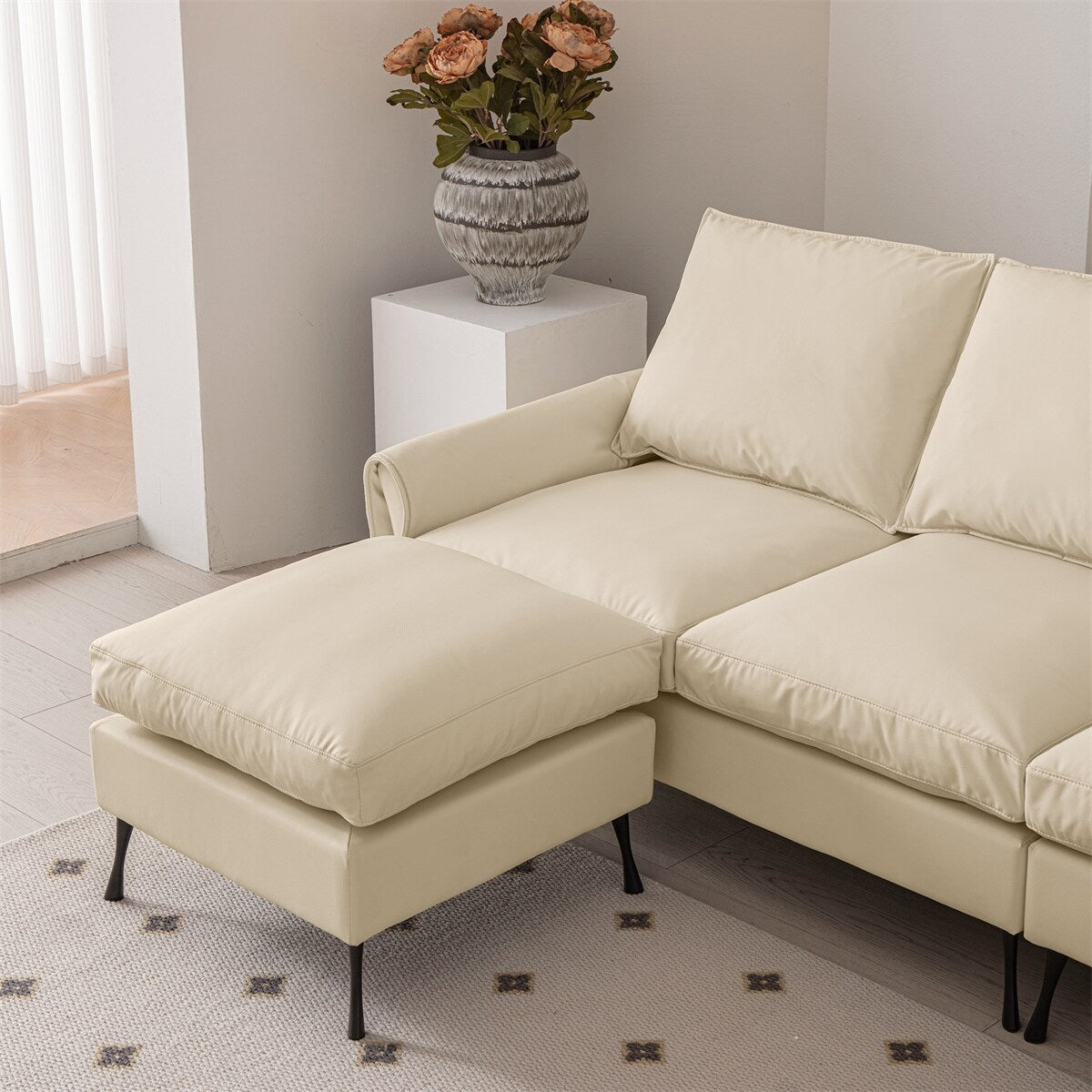 Sectional Technical leather L-Shaped Sofa Couch w/Convertible Ottoman