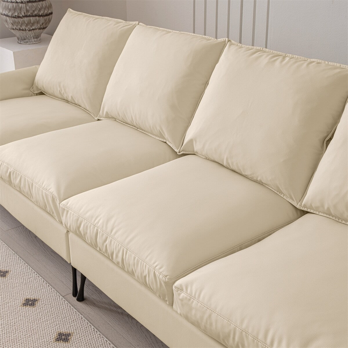 Sectional Technical leather L-Shaped Sofa Couch w/Convertible Ottoman