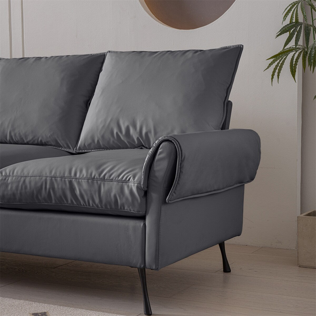 Sectional Technical leather L-Shaped Sofa Couch w/Convertible Ottoman