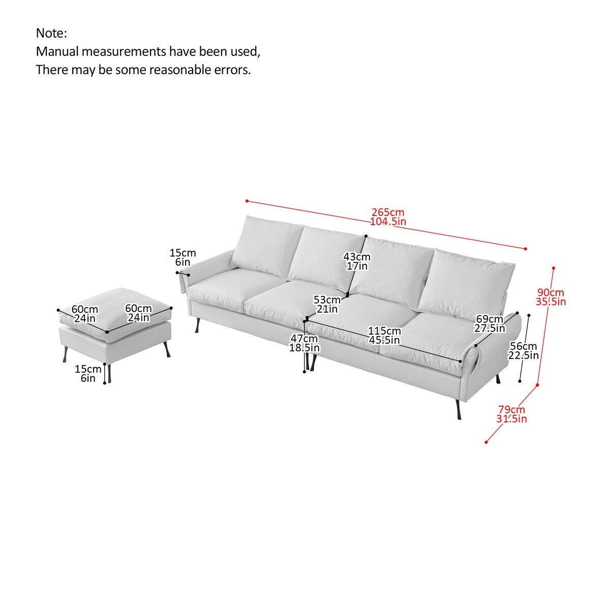 Sectional Technical leather L-Shaped Sofa Couch w/Convertible Ottoman