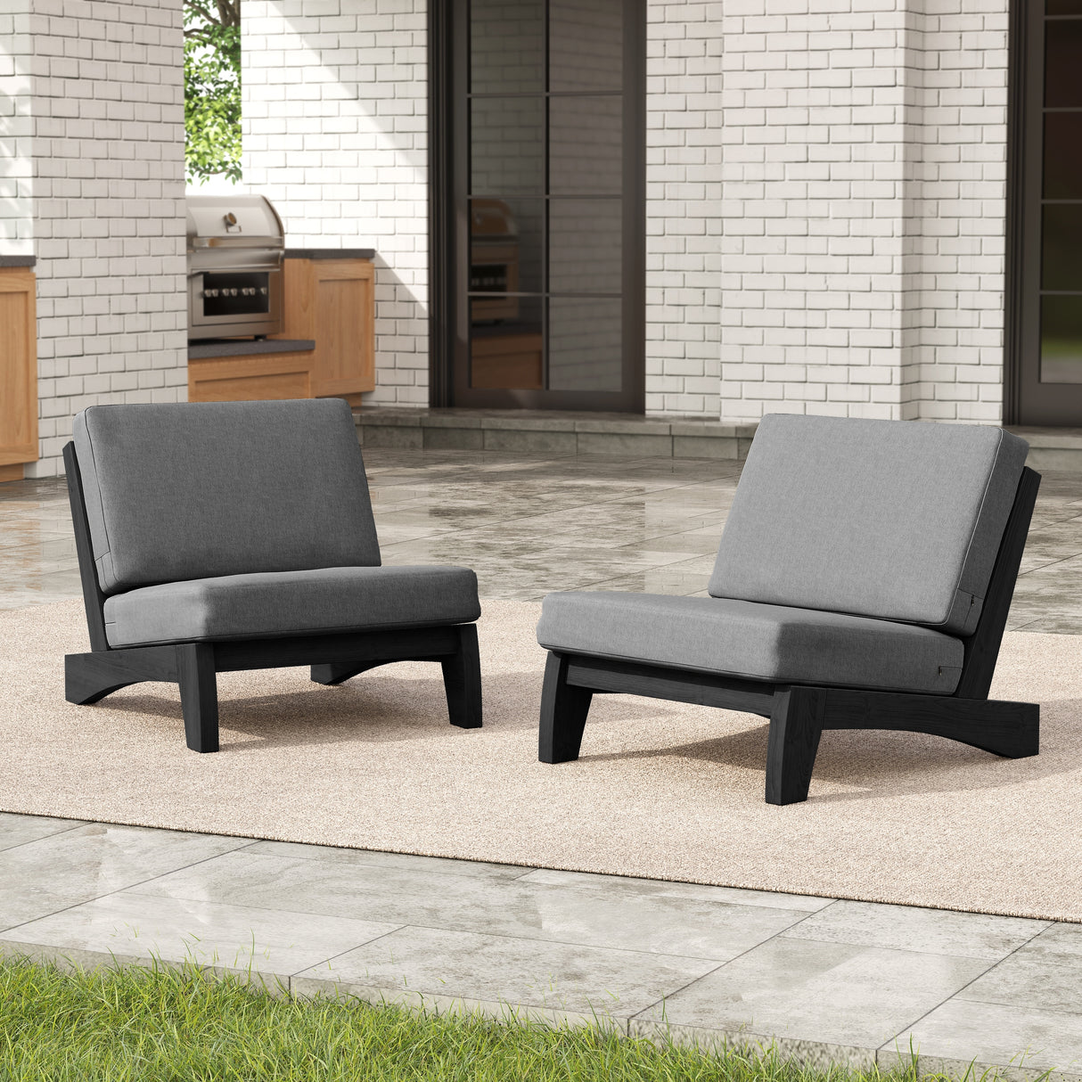 Sectional Wood Furniture 2 Seat Armless Patio Sofa