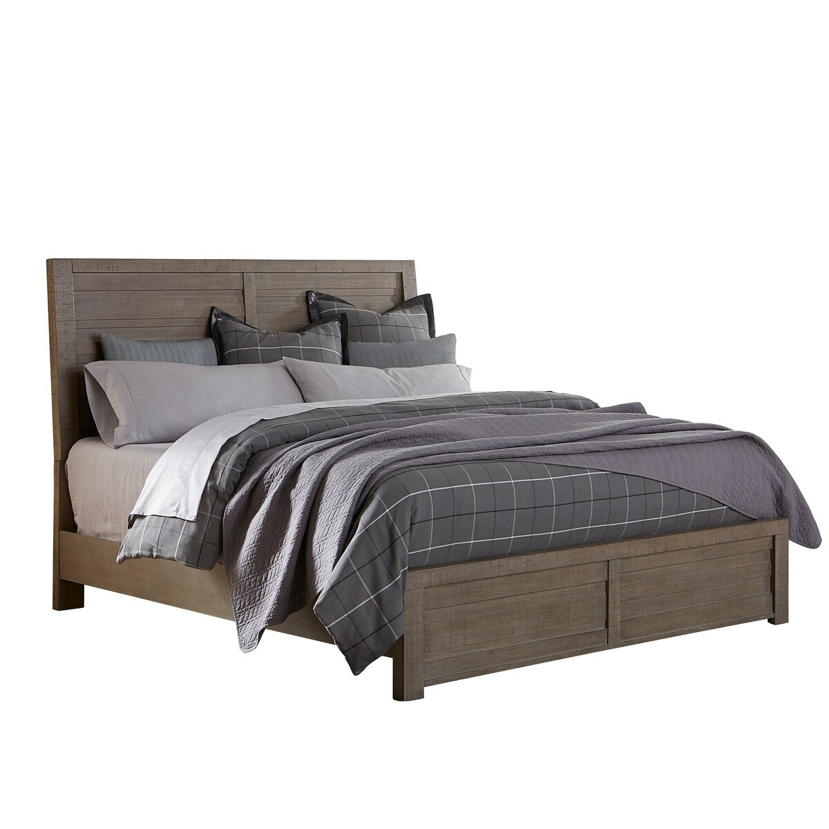 Roundhill Furniture Sedona Transitional Medium Gray Wood Panel Bed with Dresser, Mirror, Two Nightstands