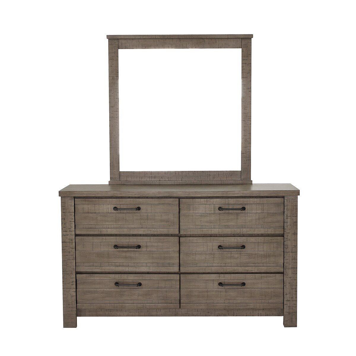Roundhill Furniture Sedona Transitional Medium Gray Wood Panel Bed with Dresser, Mirror, Two Nightstands
