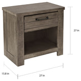 Roundhill Furniture Sedona Transitional Medium Gray Wood Panel Bed with Dresser, Mirror, Two Nightstands