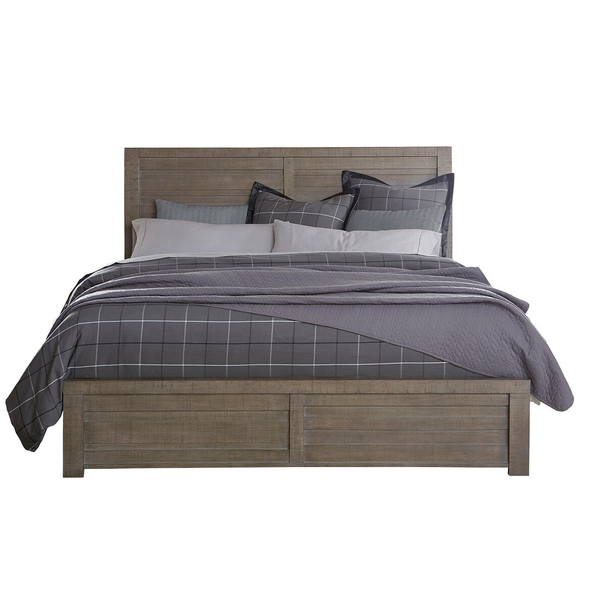 Roundhill Furniture Sedona Transitional Medium Gray Wood Panel Bed with Dresser, Mirror, Two Nightstands