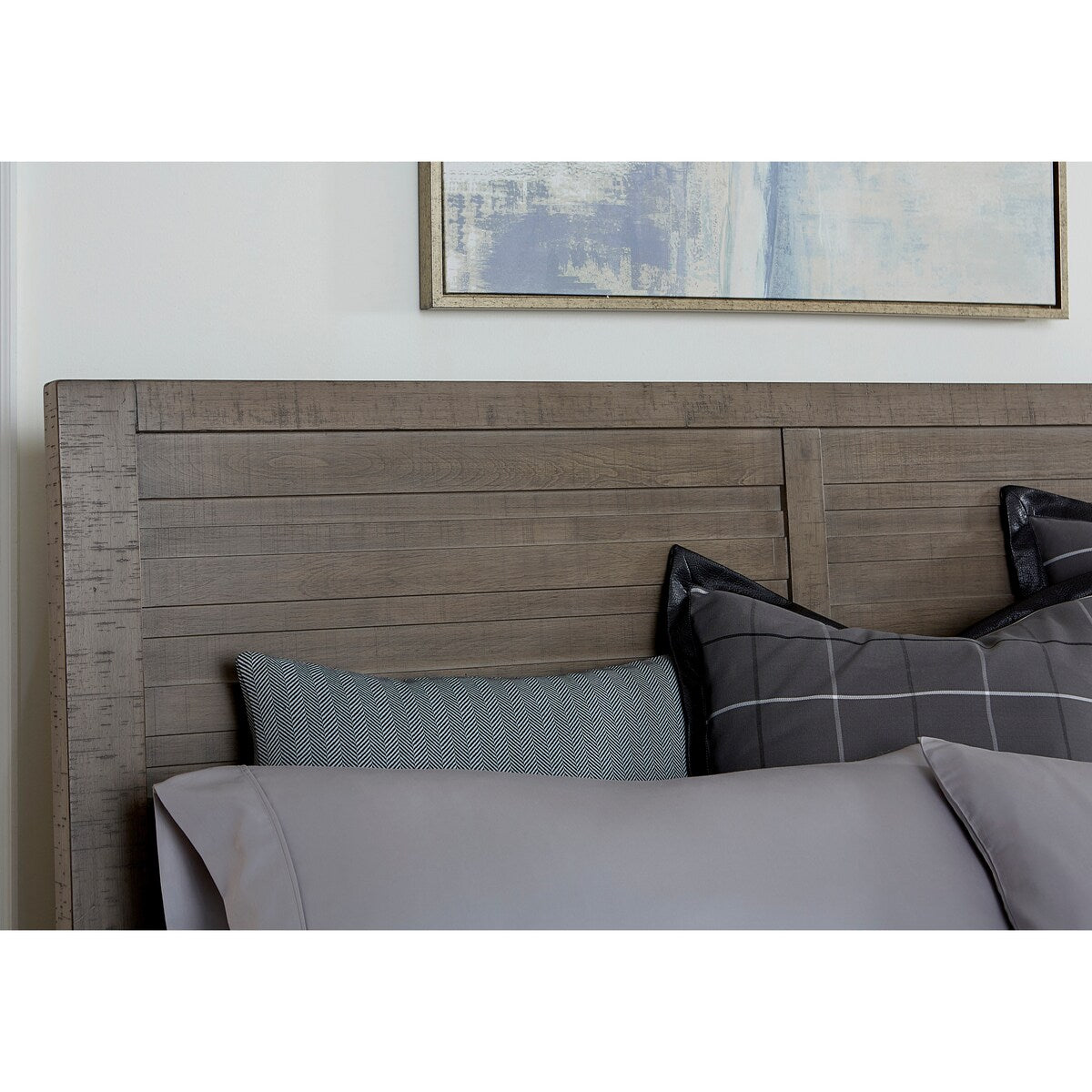 Roundhill Furniture Sedona Transitional Medium Gray Wood Panel Bed with Dresser, Mirror, Two Nightstands