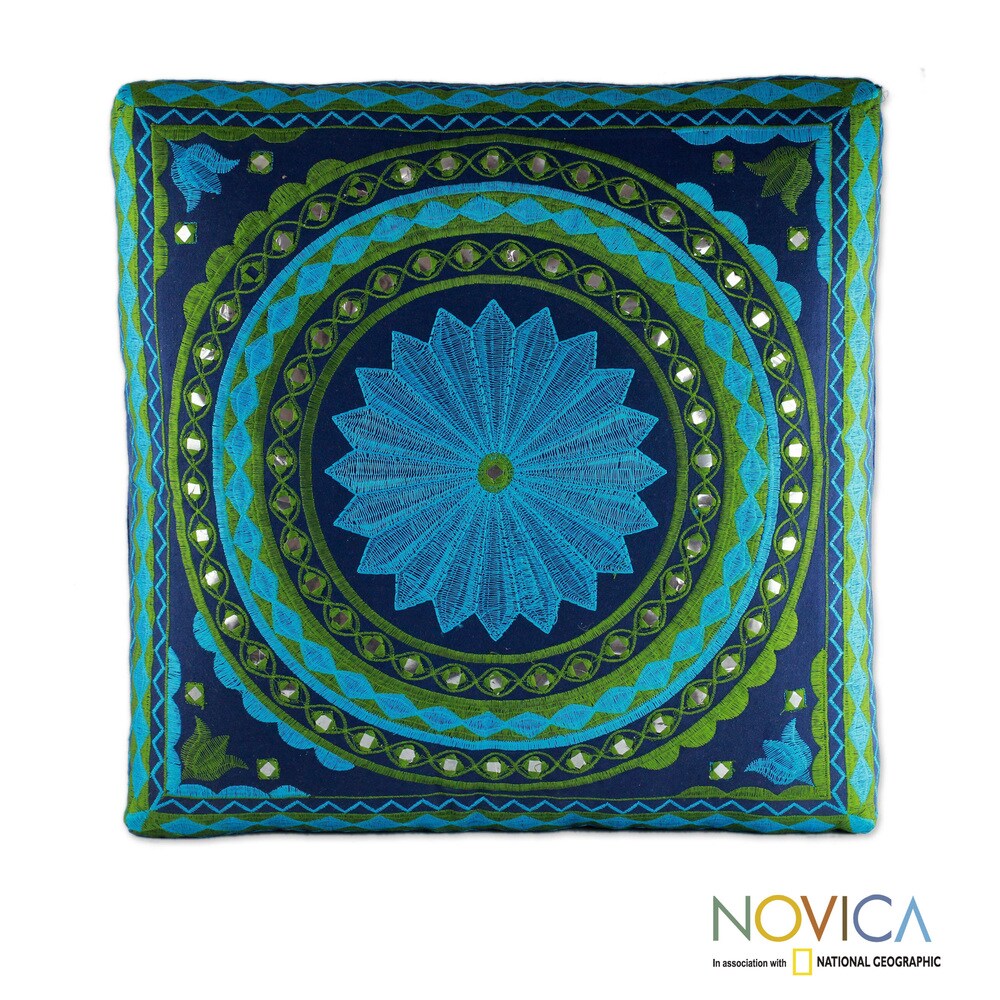 Handmade Shades of Blue Green Ottoman (India)